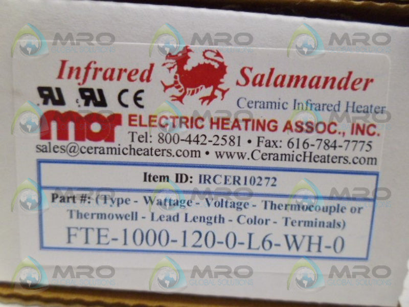 INFRARED SALAMANDER FTE-1000-120-0-L6-WH-0 CERAMIC HEATER  NSMP