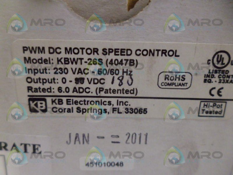 KB ELECTRONICS KBWT-26S (4047B) DC MOTOR SPEED CONTROL NSMP