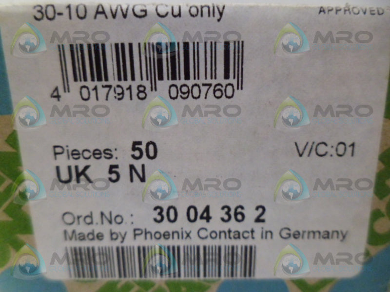 PHOENIX CONTACT UK5N TERMINAL BLOCK (PKG OF 50)  NSFS