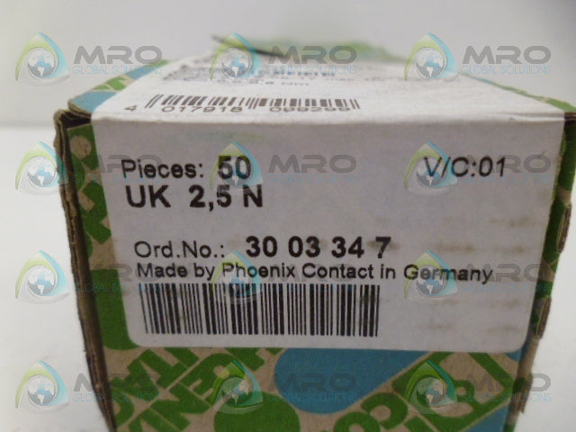 PHOENIX CONTACT UK2,5N TERMINAL BLOCK (PKG OF 50) *FACTORY SEALED*