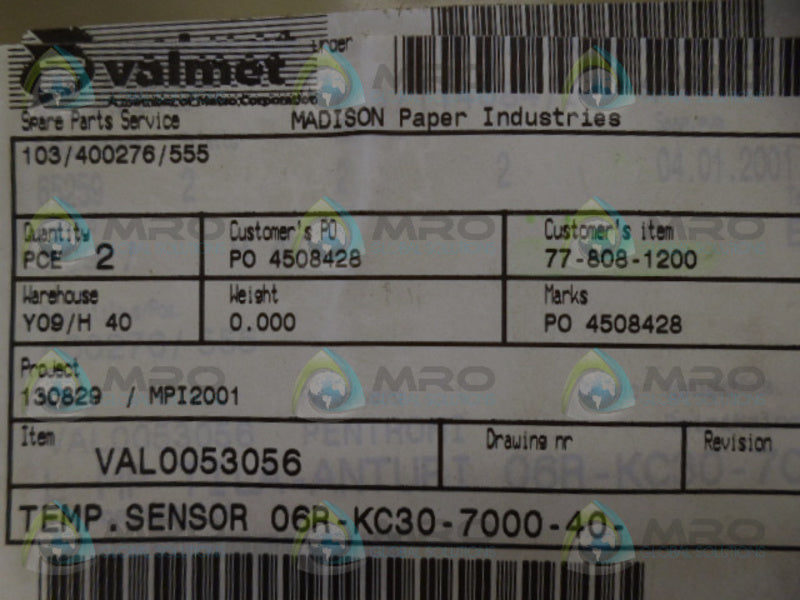 VALMET VAL0053056 SENSOR (PKG OF 2) *NEW IN FACTORY BAG*