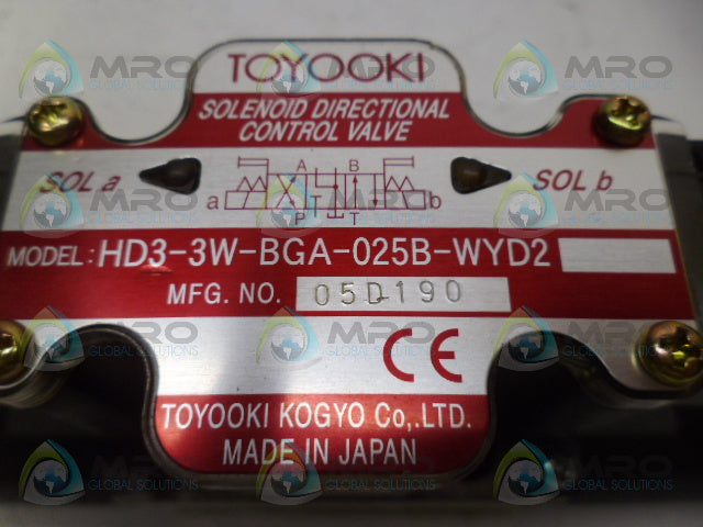 TOYOOKI HD3-3W-BGA-025B-WYD2 SOLENOID DIRECTIONAL CONTROL VALVE *NEW NO BOX*