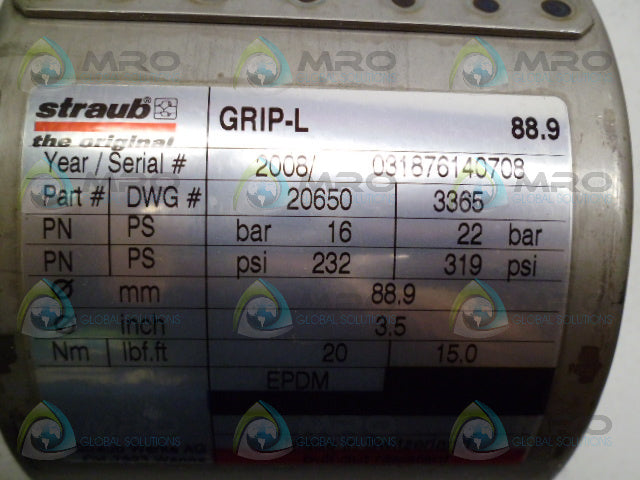 STRAUB 20650 PIPE COUPLING *NEW NO BOX*