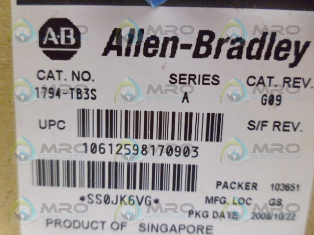 ALLEN BRADLEY FLEX I/O 1794-TB3S SER. A TERMINAL BASE *NEW IN BOX*