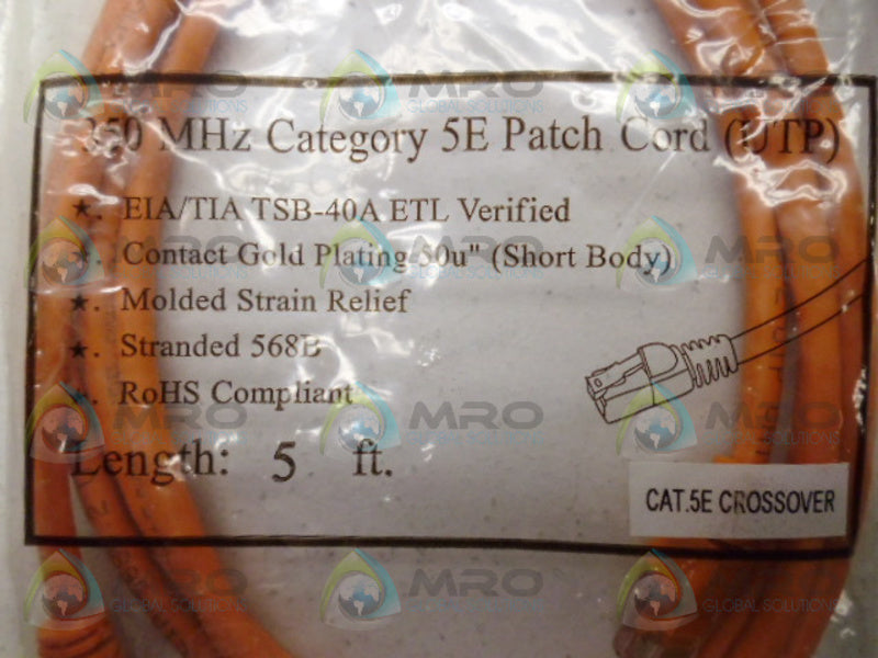 INDUSTRIAL MRO 350 MHZ CAT. 5E PARCH CORD *NEW IN FACTORY BAG*