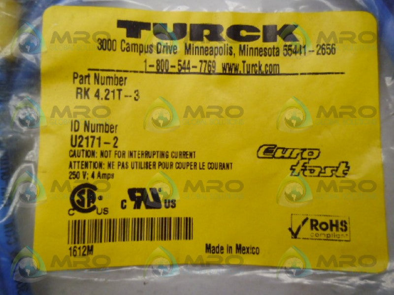 TURCK RK4.21T-3 MOLDED CORDSET *NEW IN FACTORY BAG*