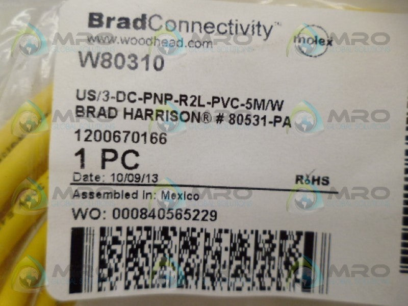 BRAD CONNECTIVITY W80310 CONNECTOR CABLE *NEW IN FACTORY BAG*