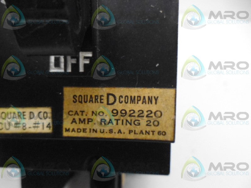 SQUARE D 992220 CIRCUIT BREAKER 2P 20A *USED*