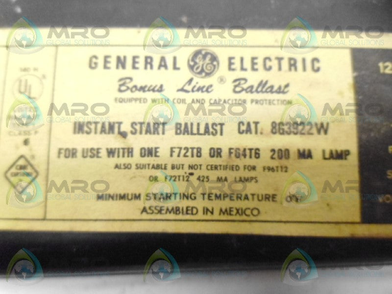 GENERAL ELECTRIC 8G3922W BALLAST *USED*