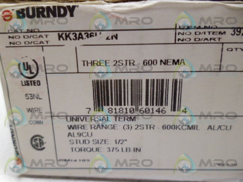 BURNDY KK3A36U-2N UNIVERSAL TERMINAL *NEW IN BOX*