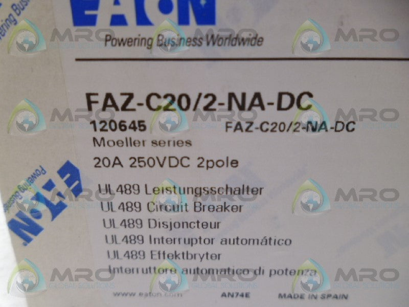 EATON FAZ-C20/2-NA-DC CIRCUIT BREAKER *NEW IN BOX*