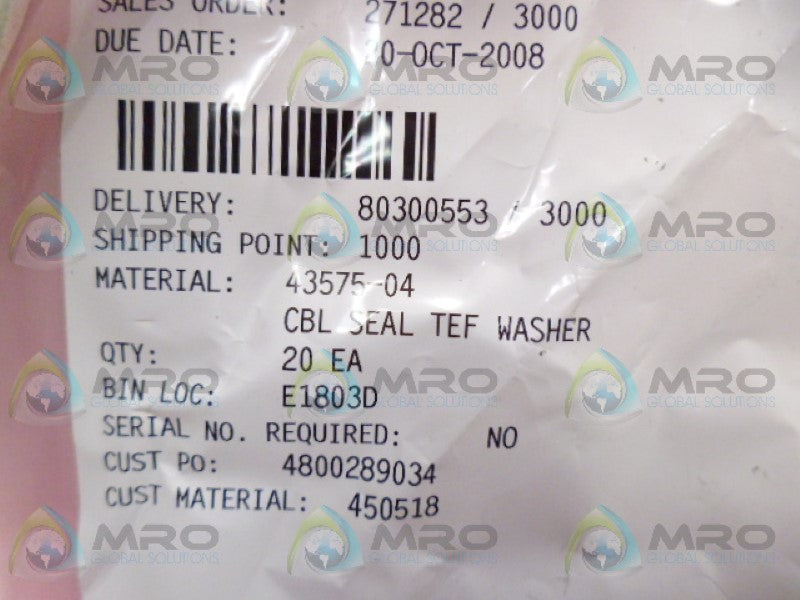 BENTLY NEVADA 43575-04 SEAL (PKG OF 20) *NEW IN FACTORY BAG*