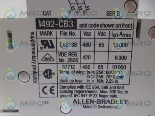 ALLEN BRADLEY 1492-CB3G400 SER. B CIRCUIT BREKAER *NEW NO BOX*