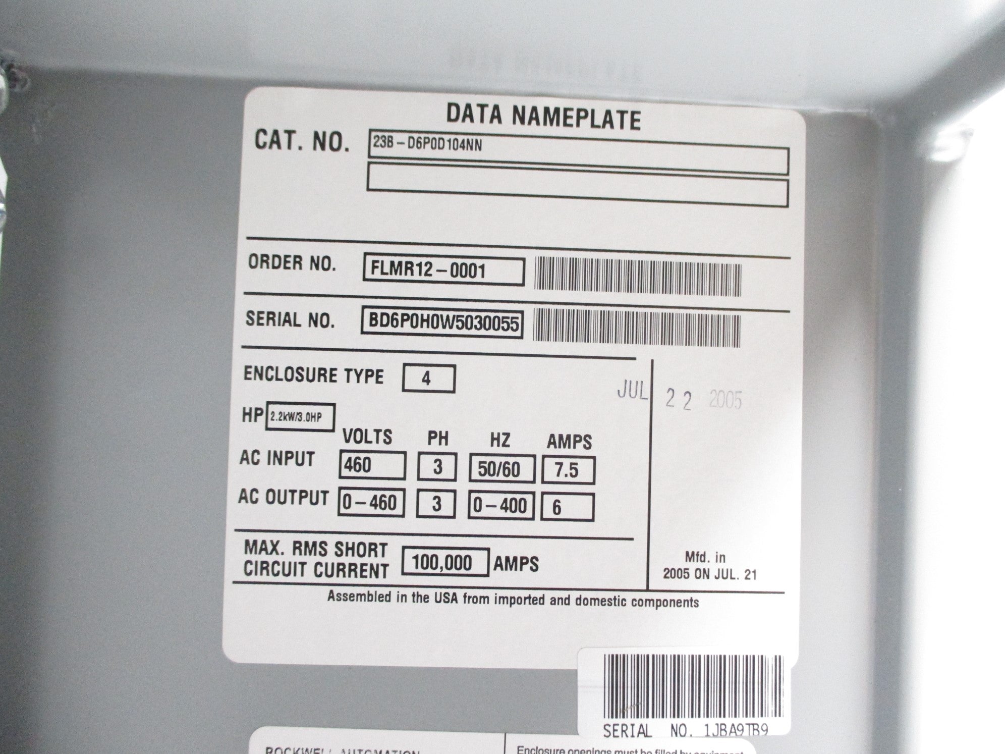 ALLEN BRADLEY 23B-D6P0D104NN NSNP