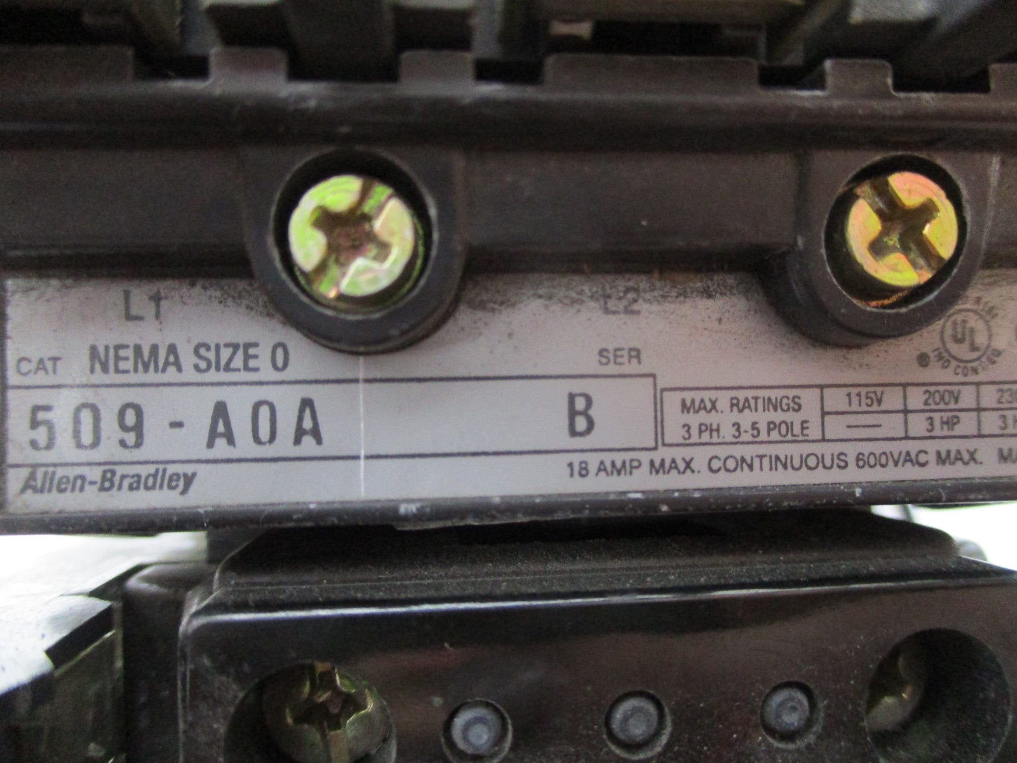 ALLEN BRADLEY 509-A0A SER. B 18A 600VAC UNMP