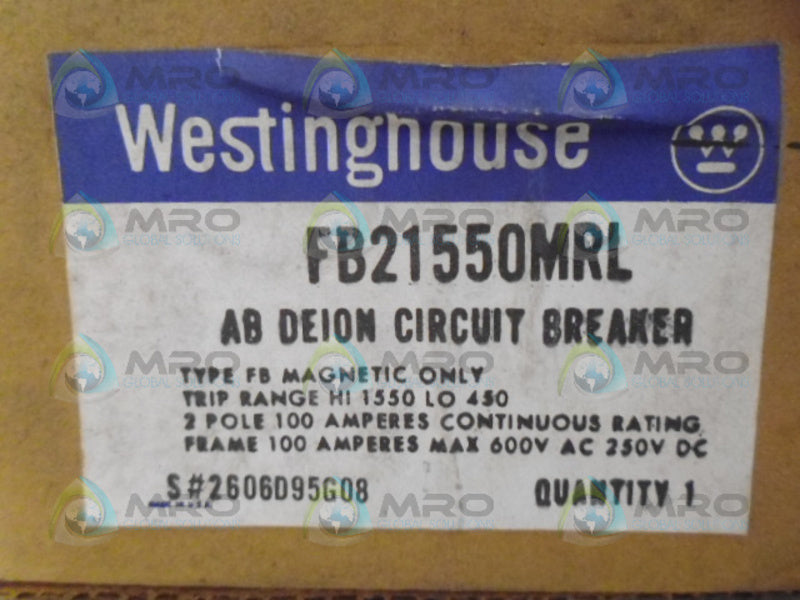 WESTINGHOUSE FB21550MRL CIRCUIT BREAKER 150A 600V *NEW IN BOX*