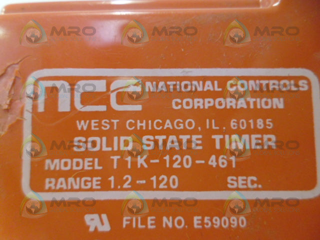 NCC T1K-120-461 SOLID STATE TIMER 1.2-120 SEC. *USED*