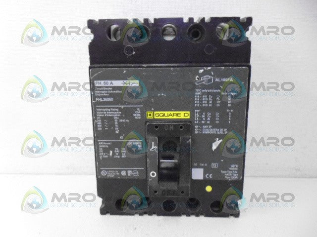 SQUARE D FHL36060 CIRCUIT BREAKER 3 POLE 600V *NEW NO BOX*