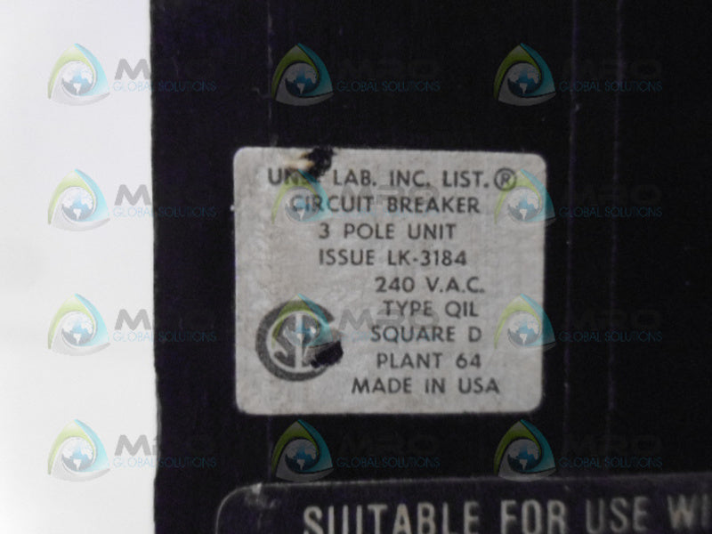 SQUARE D QIL330 CIRCUIT BREAKER 3 POLE 30AMP *USED*