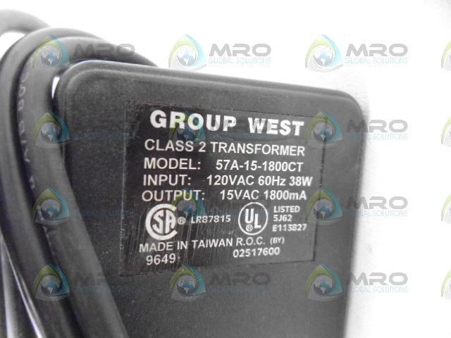 GROUPWEST 57A-15-1800CT AC ADAPTER CORD *NEW NO BOX*