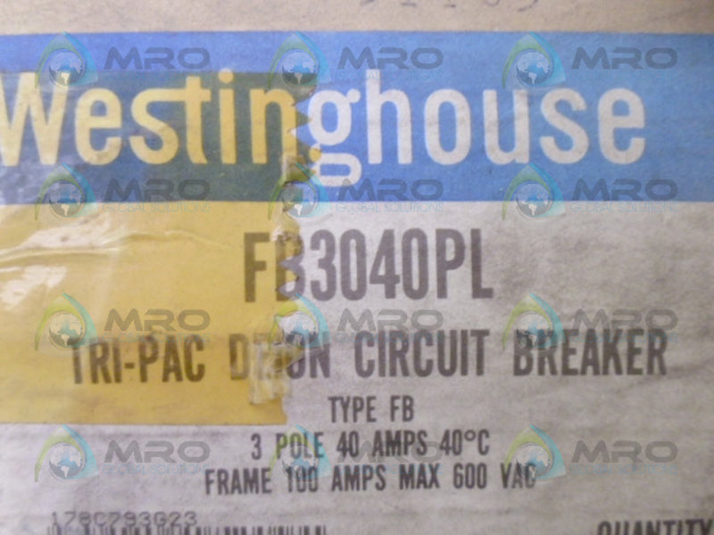 WESTINGHOUSE FB3040PL CIRCUIT BREAKER 3P 100A *NEW IN BOX*
