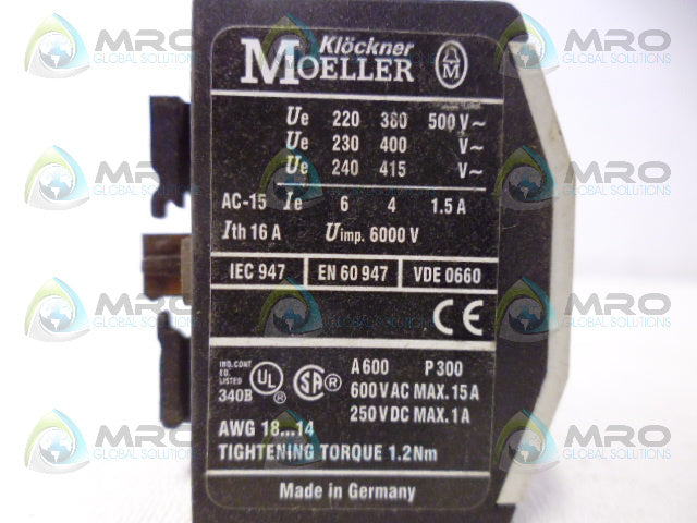 MOELLER 22DIL CONTACT BLOCK *USED*