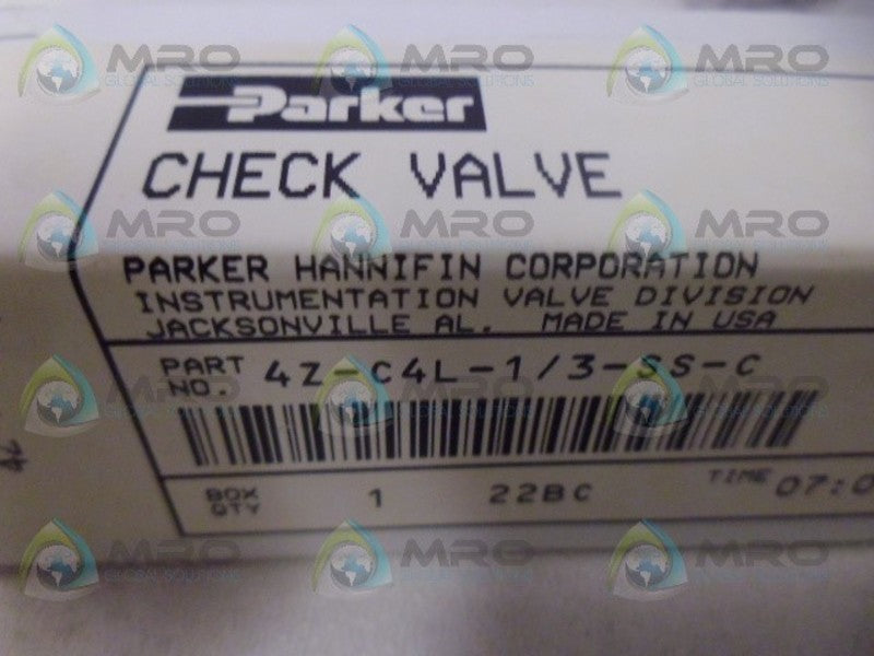 PARKER 4Z-C4L-1/3-SS-C CHECK VALVE *NEW IN BOX*