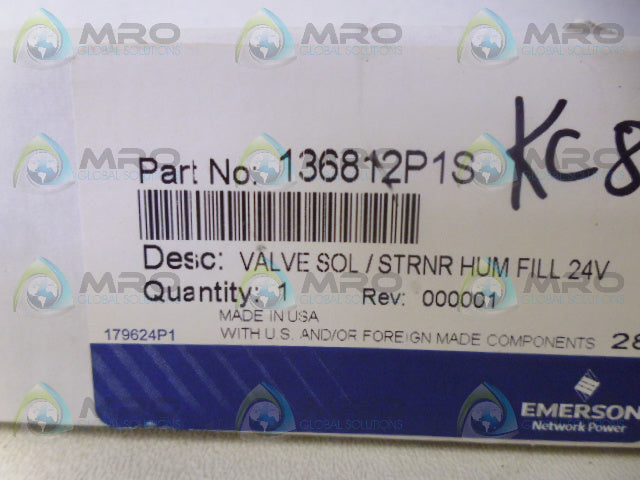 EMERSON 136812P1S HUMIDIFIER VALVE/STRAINER *NEW IN BOX*