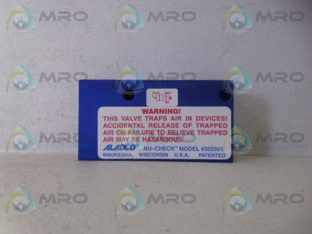 ALADCO 322501 NU-CHECK VALVE *NEW NO BOX*