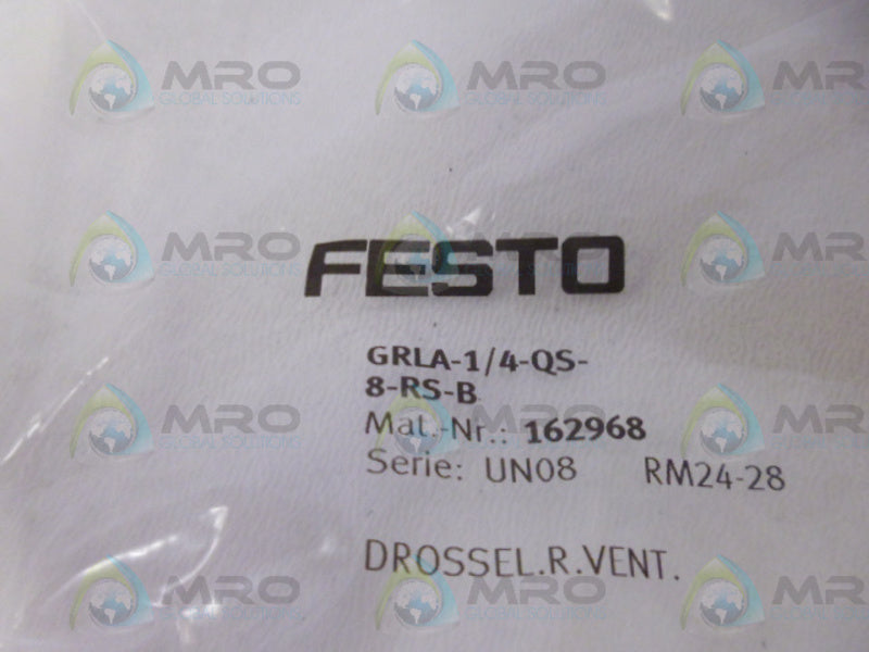 FESTO GRLA-1/4-QS-8-RS-B ONE-WAY FLOW CONTROL VALVE * NEW IN FACTORY BAG *