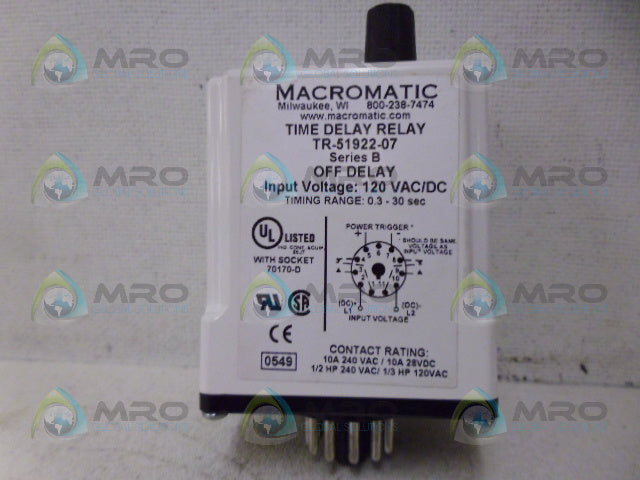 MACROMATIC TR-51922-07 TIME DELAY RELAY 120VAC/DC *NEW IN BOX*