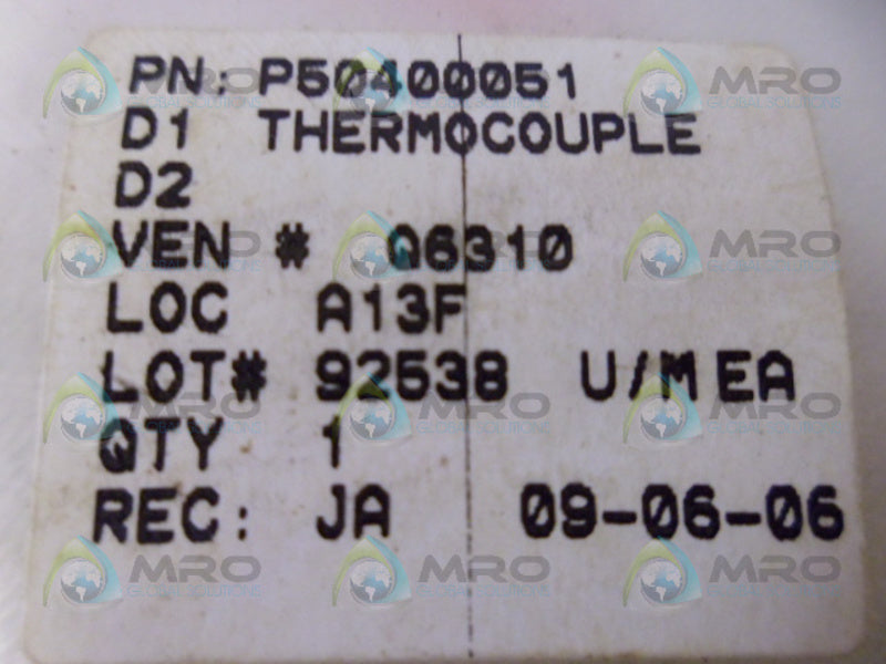 INDUSTRIAL MRO P50400051 THERMOCOUPLE *USED*