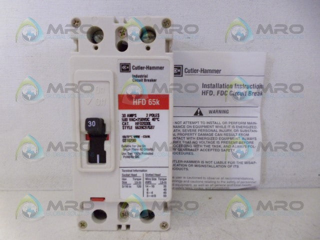 CUTLER HAMMER HFD2030L CIRCUIT BREAKER 2 POLE 30A *NEW IN BOX*