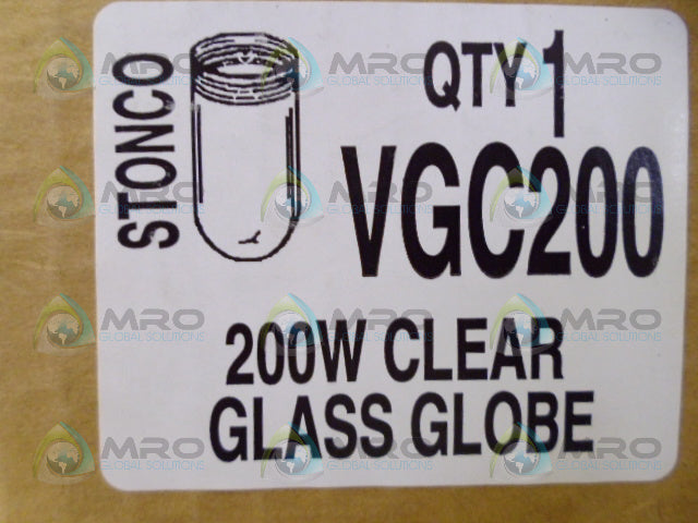 STONCO VGC200 CLEAR GLASS GLOBE 200W *NEW IN BOX*