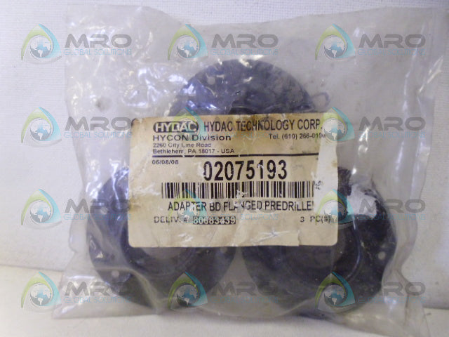 HYDAC 02075193 ADAPTER FLANGED (PKG OF 3) *NEW IN FACTORY BAG*
