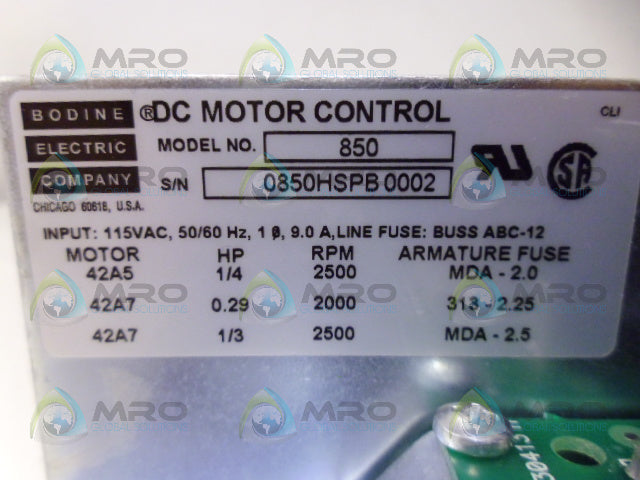 BODINE ELECTRIC 850 DC MOTOR CONTROL *NEW NO BOX*
