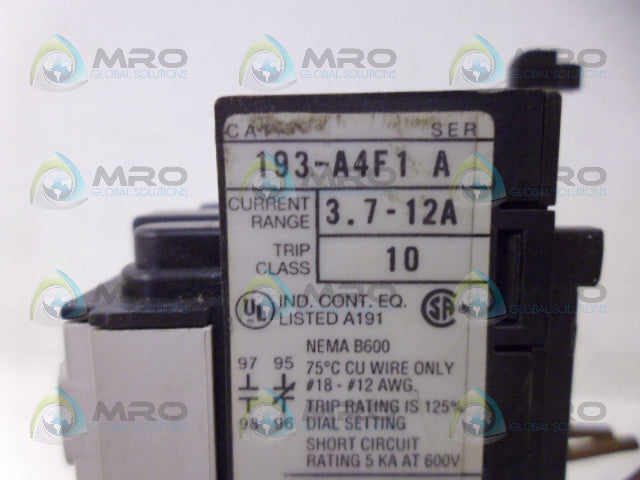 ALLEN BRADLEY 193-A4F1 SER. A OVERLOAD RELAY *USED*