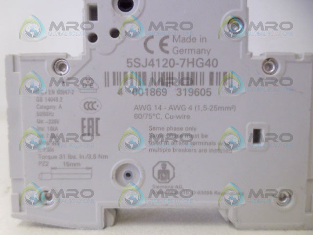 SIEMENS 5SJ4120-7HG40 CIRCUIT BREAKER 1P 20A *NEW NO BOX*