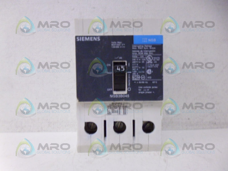 SIEMENS NGB3B045 CIRCUIT BREAKER 3P 45A *USED*