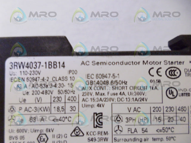 SIEMENS 3RW4037-1BB14 SOFT STARTER *NEW NO BOX*