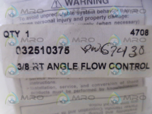 PARKER 032510375 RT ANGLE FLOW CONTROL VALVE *NEW IN FACTORY BAG*