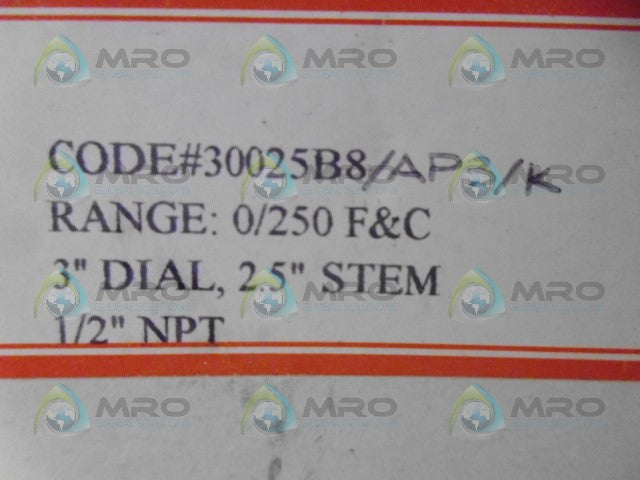 WINTERS 30025B8 DUAL SCALE THERMOMETER 0-250F *NEW IN BOX*