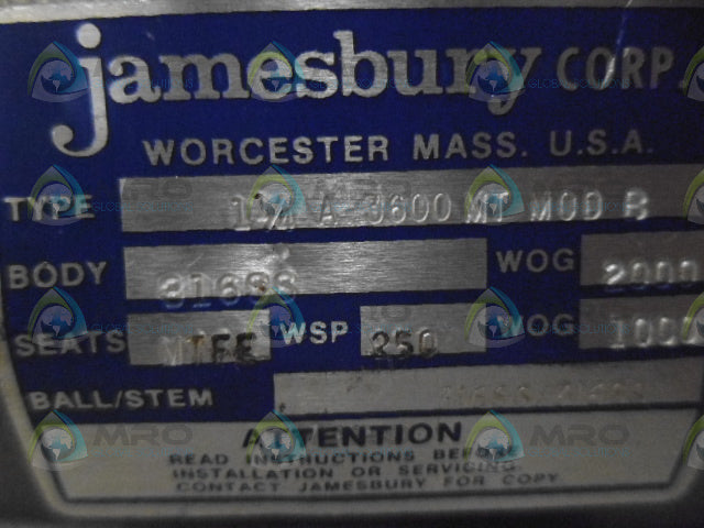 JAMESBURY 1-1/4A 3600MT MODR *NEW NO BOX*