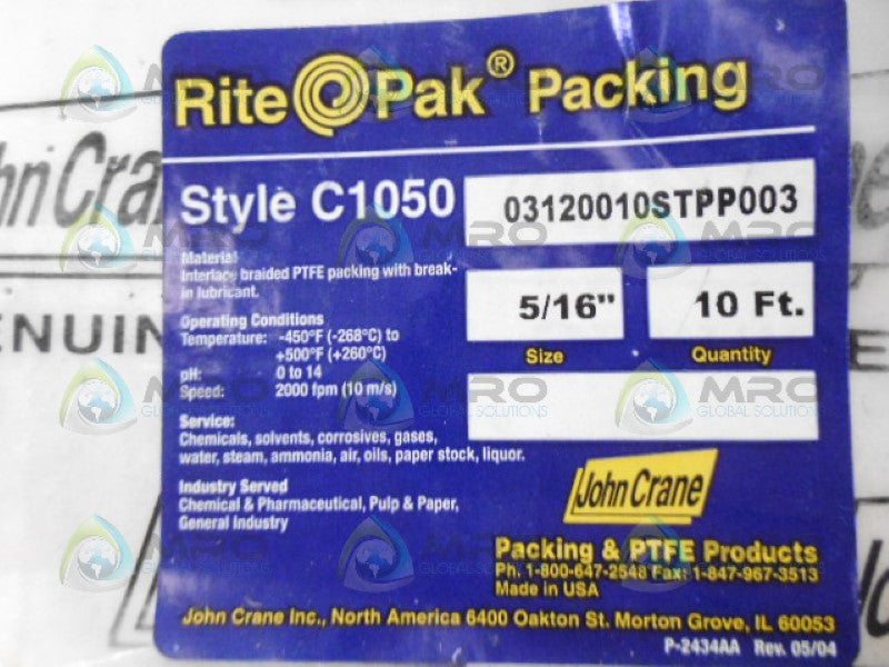 JOHN CRANE C1050 03120010STPP003  * NEW IN ORIGINAL PACKAGING *