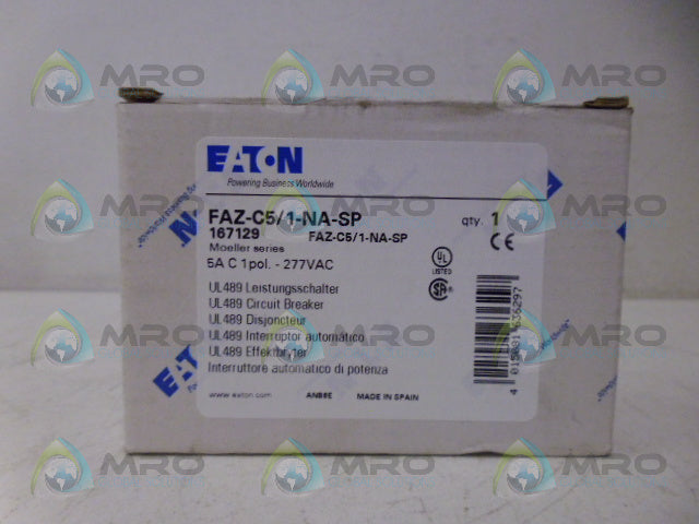 EATON FAZ-C5/1-NA-SP CIRCUIT BREAKER 5A 1P *NEW IN BOX*