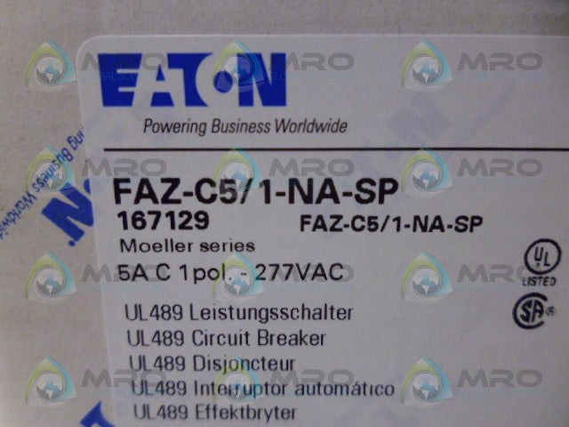 EATON FAZ-C5/1-NA-SP CIRCUIT BREAKER 5A 1P *NEW IN BOX*