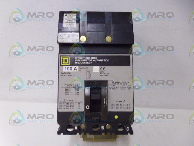 SQUARE D FA36100 CIRCUIT BREAKER 3P 100A *NEW NO BOX*