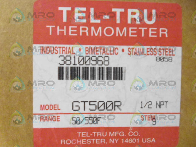 TEL-TRU GT500R THERMOMETER 50/550F 9" STEM *NEW IN BOX*