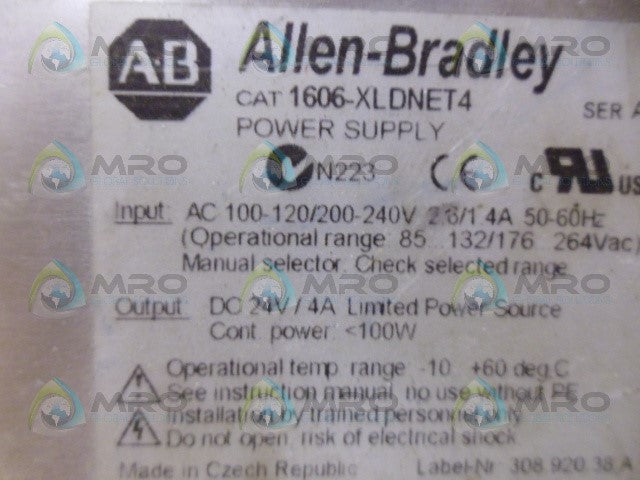 ALLEN BRADLEY 1606-XLDNET4 SER. A POWER SUPPLY *USED*