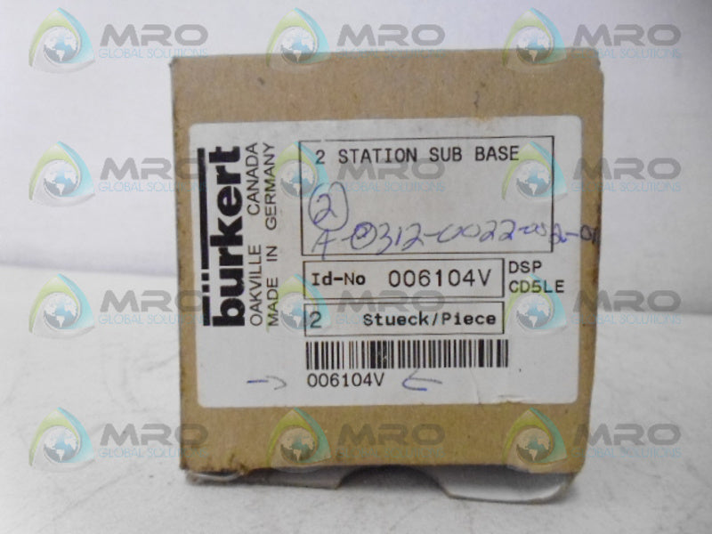 BURKERT 006104V SUB BASE *NEW IN BOX*